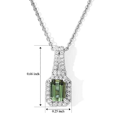 D'Joy AAA Mint Tourmaline and Moissanite 0.80 ctw Pendant Necklace in Rhodium Over Sterling Silver 20 Inches