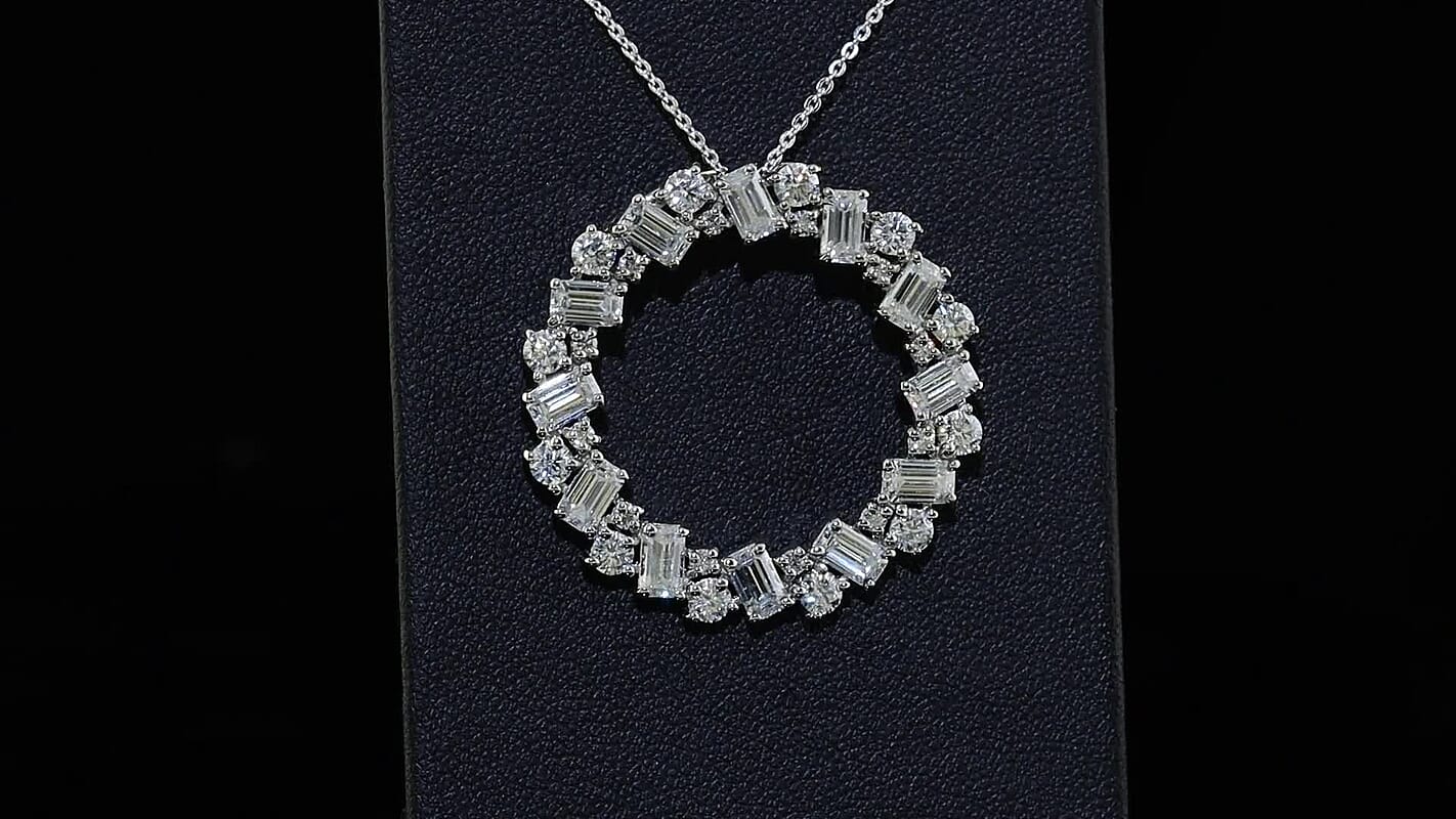 D''Joy Moissanite 5.00 ctw Pendant Necklace in Rhodium Over Sterling Silver 20 Inches