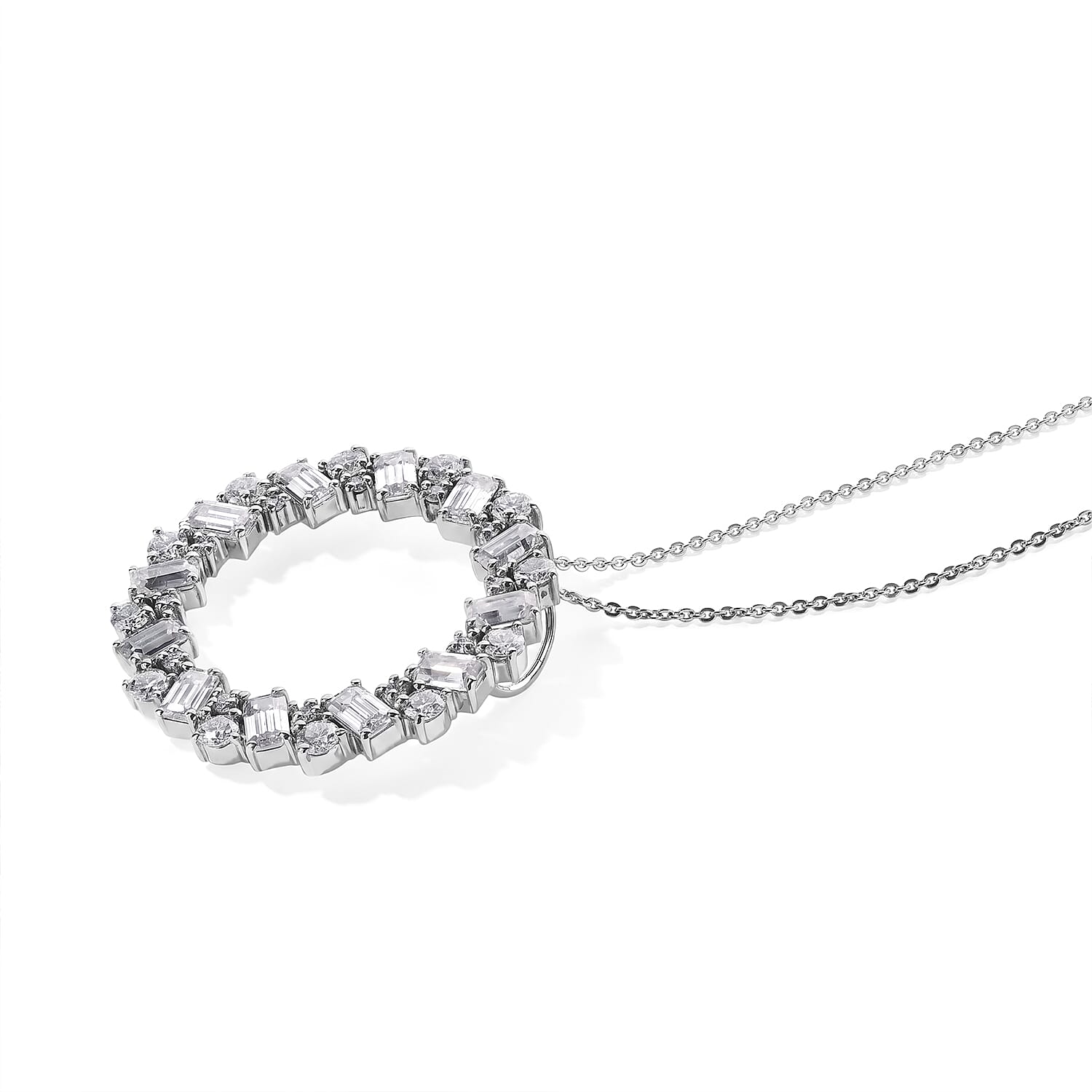 D'Joy Moissanite 5.00 ctw Pendant Necklace in Rhodium Over Sterling Silver 20 Inches