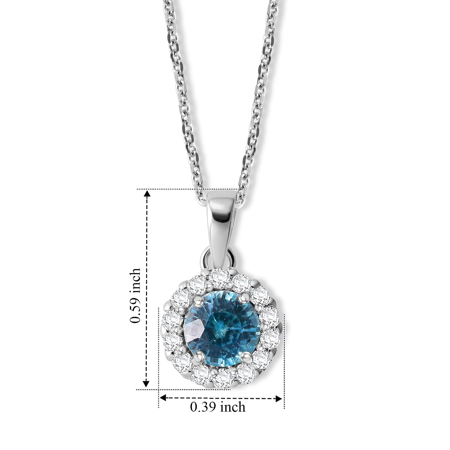 D'Joy Premium Cambodian Blue Zircon and White Zircon 1.35 ctw Blue Fire Starlight Halo Pendant Necklace in Rhodium Over Sterling Silver (20 Inches)