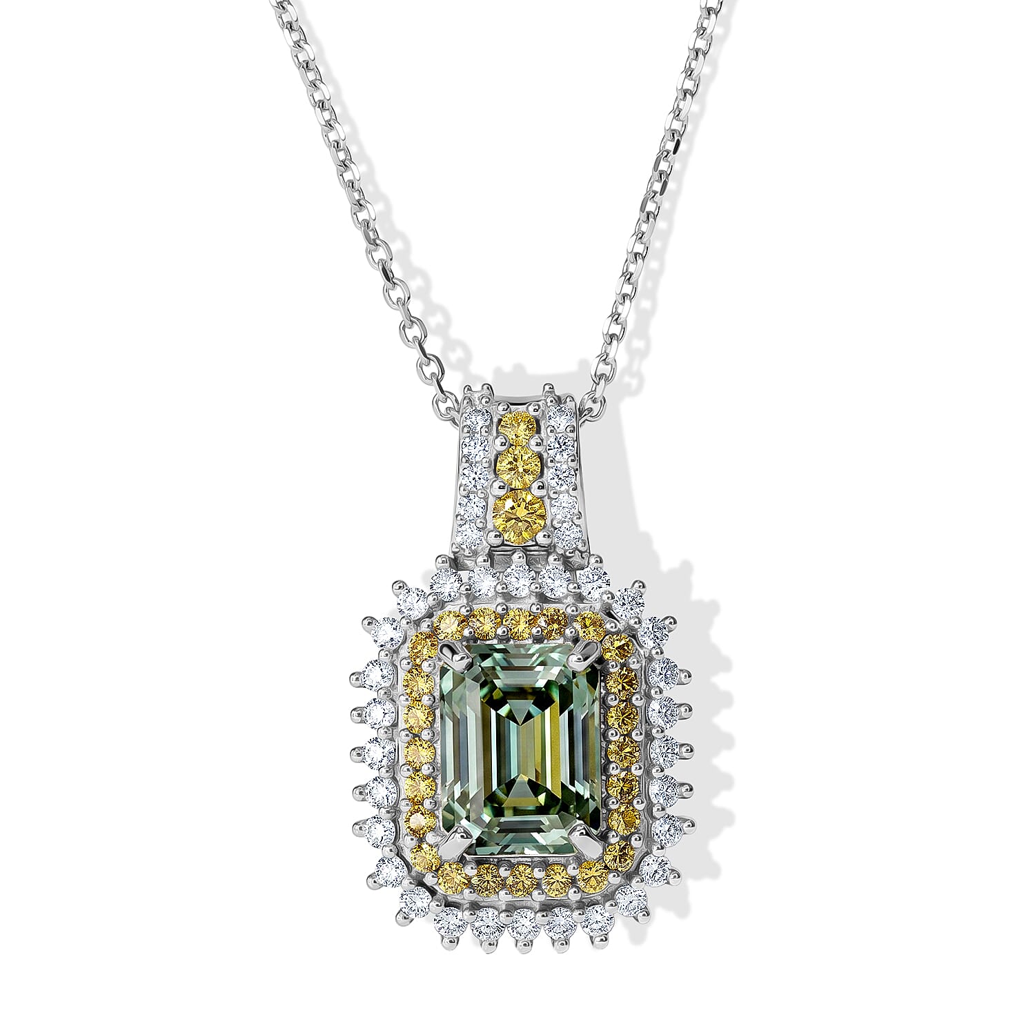 D'Joy Green Moissanite and Multi Gemstone 2.60 ctw Pendant Necklace in Rhodium Over Sterling Silver 20 Inches
