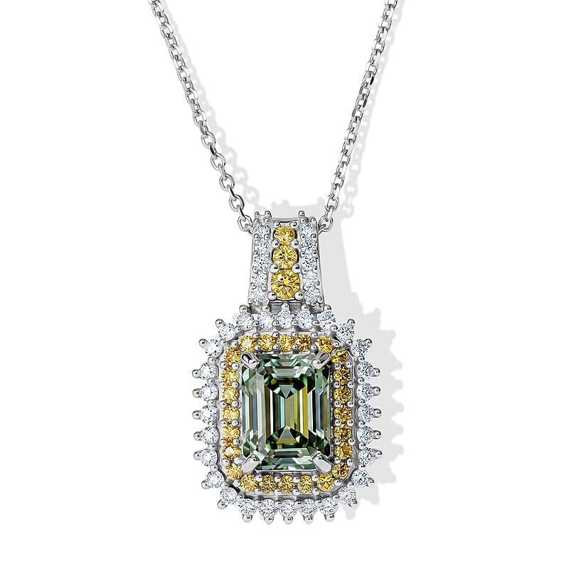 D'Joy Green Moissanite and Multi Gemstone 2.60 ctw Pendant Necklace in Rhodium Over Sterling Silver 20 Inches