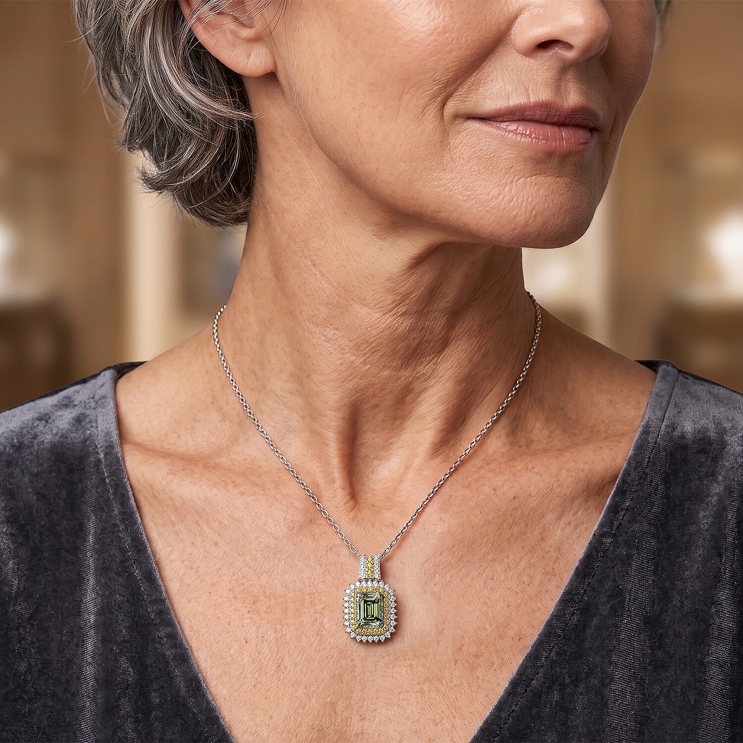 D'Joy Green Moissanite and Multi Gemstone 2.60 ctw Pendant Necklace in Rhodium Over Sterling Silver 20 Inches