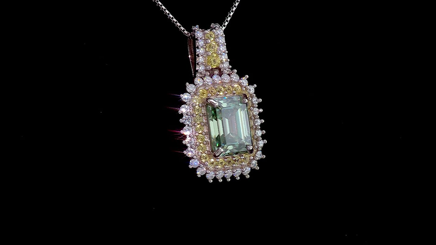 D''Joy Green Moissanite and Multi Gemstone 2.60 ctw Pendant Necklace in Rhodium Over Sterling Silver 20 Inches