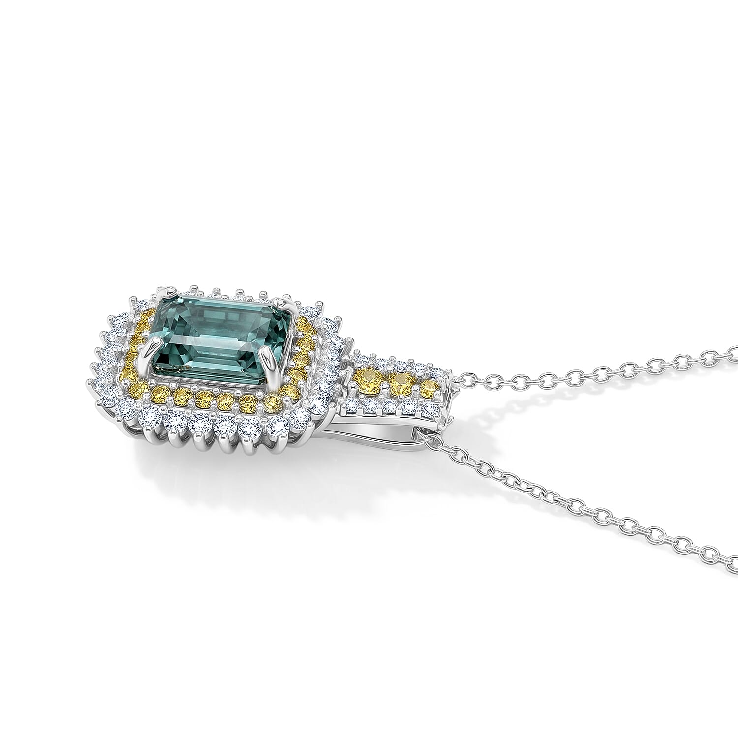 D'Joy Green Moissanite and Multi Gemstone 2.60 ctw Pendant Necklace in Rhodium Over Sterling Silver 20 Inches