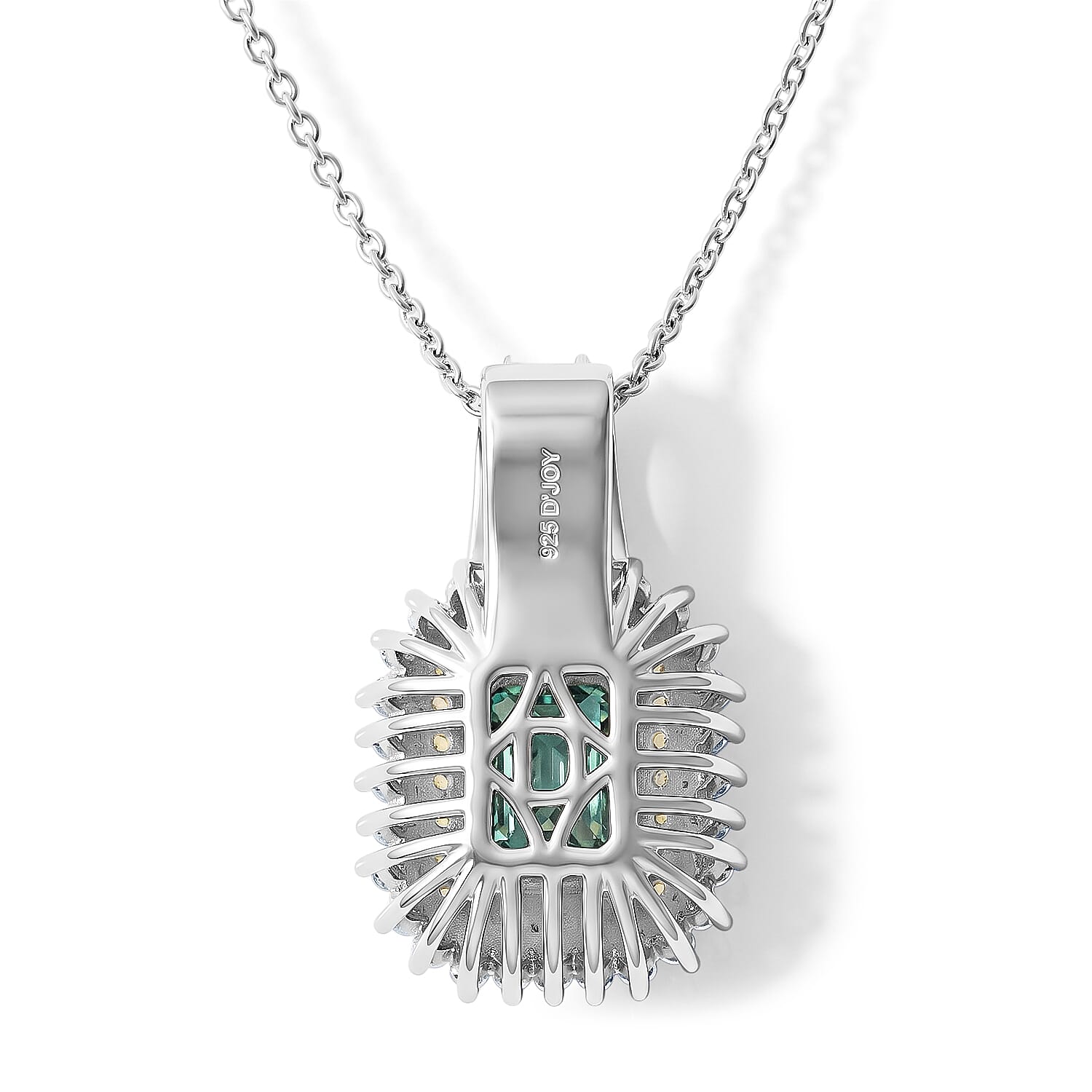 D'Joy Green Moissanite and Multi Gemstone 2.60 ctw Pendant Necklace in Rhodium Over Sterling Silver 20 Inches