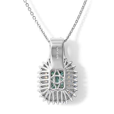 D'Joy Green Moissanite and Multi Gemstone 2.60 ctw Pendant Necklace in Rhodium Over Sterling Silver 20 Inches