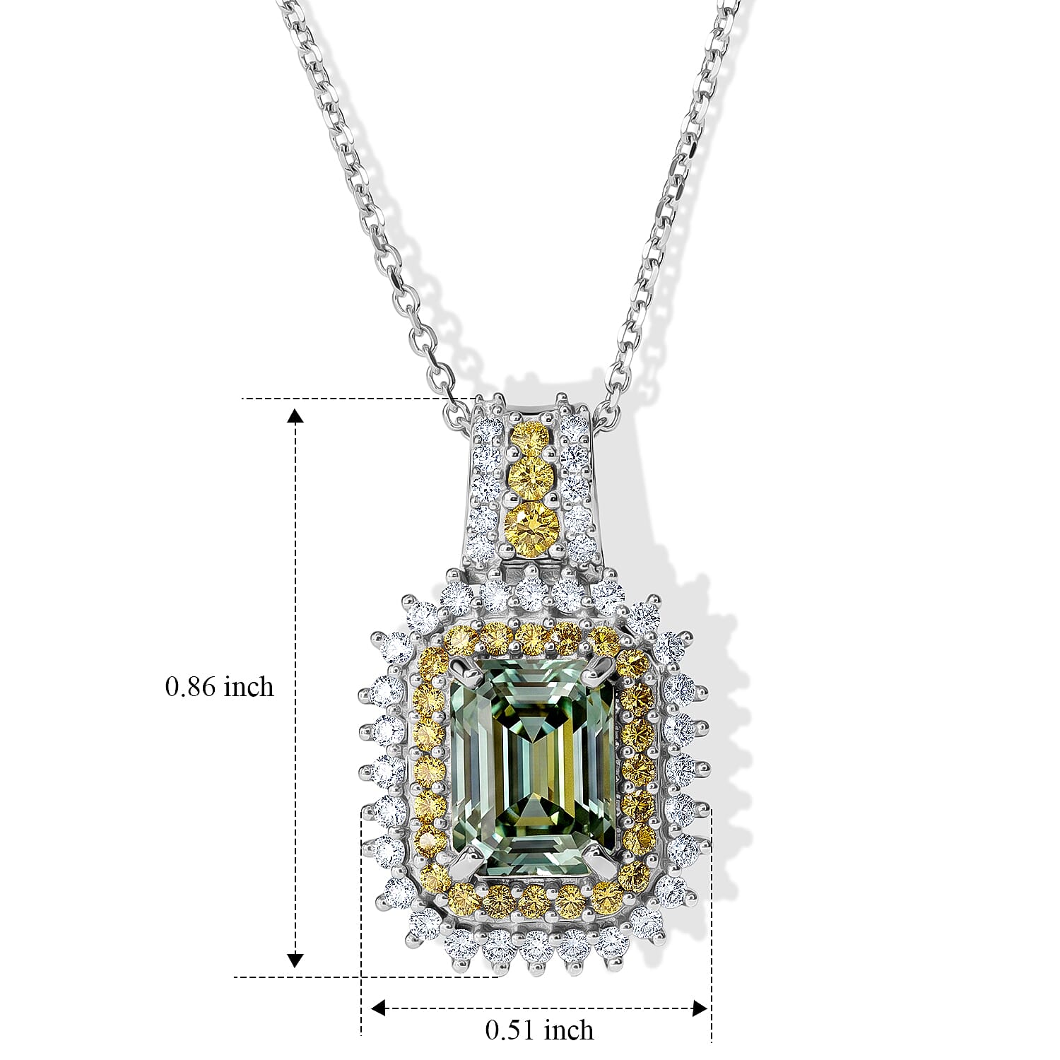 D'Joy Green Moissanite and Multi Gemstone 2.60 ctw Pendant Necklace in Rhodium Over Sterling Silver 20 Inches