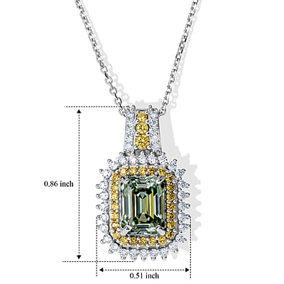 D'Joy Green Moissanite and Multi Gemstone 2.60 ctw Pendant Necklace in Rhodium Over Sterling Silver 20 Inches
