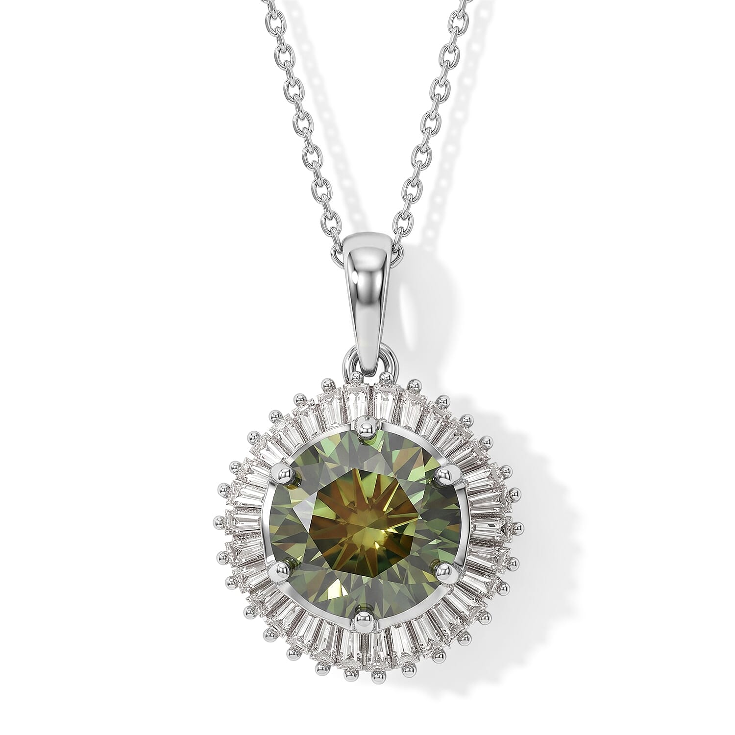 D'Joy Green and White Moissanite 6.75 ctw Pendant Necklace in Rhodium Over Sterling Silver 20 Inches