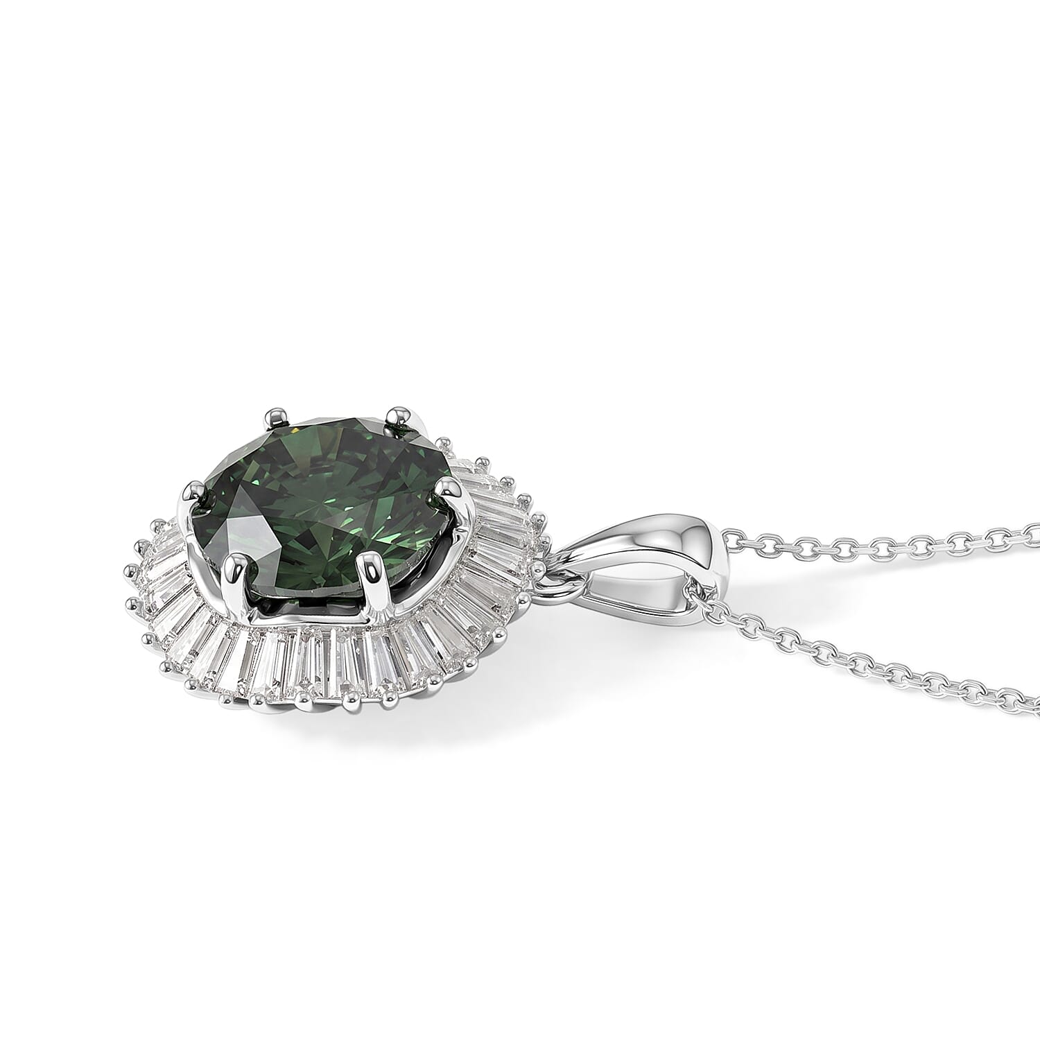 D'Joy Green and White Moissanite 6.75 ctw Pendant Necklace in Rhodium Over Sterling Silver 20 Inches