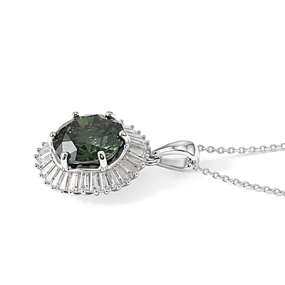D'Joy Green and White Moissanite 6.75 ctw Pendant Necklace in Rhodium Over Sterling Silver 20 Inches