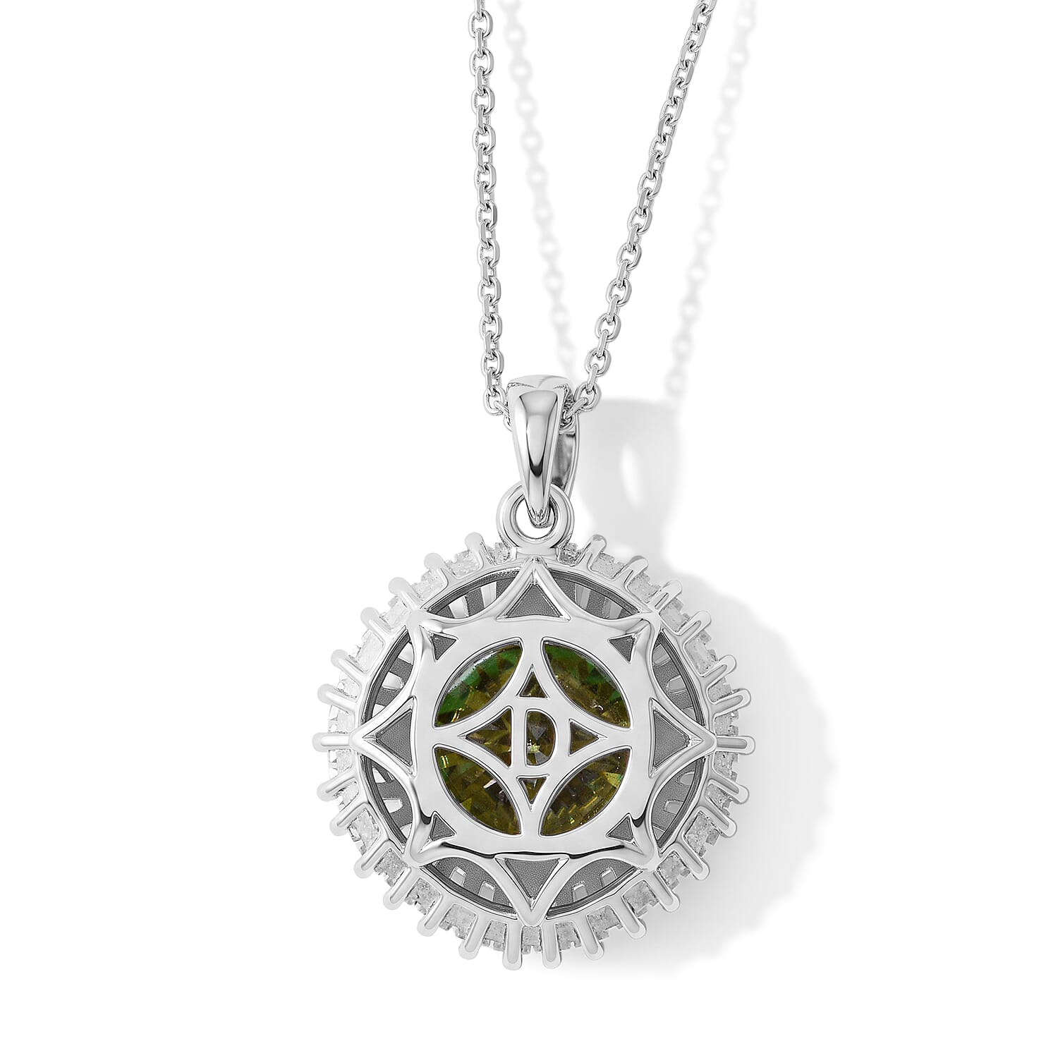D'Joy Green and White Moissanite 6.75 ctw Pendant Necklace in Rhodium Over Sterling Silver 20 Inches