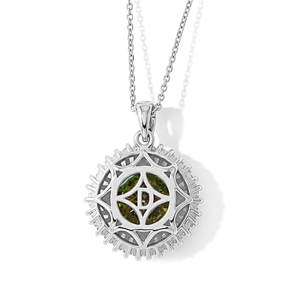 D'Joy Green and White Moissanite 6.75 ctw Pendant Necklace in Rhodium Over Sterling Silver 20 Inches