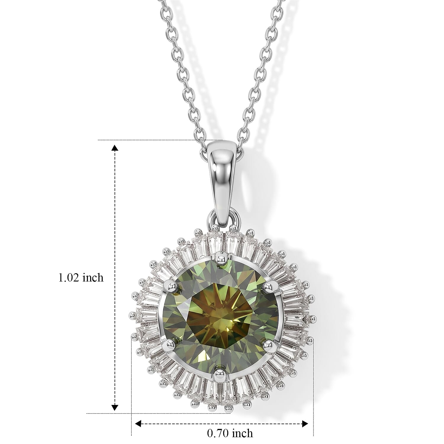 D'Joy Green and White Moissanite 6.75 ctw Pendant Necklace in Rhodium Over Sterling Silver 20 Inches