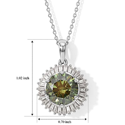 D'Joy Green and White Moissanite 6.75 ctw Pendant Necklace in Rhodium Over Sterling Silver 20 Inches