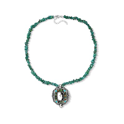 D'Joy Premium White Buffalo and Multi Gemstone Pendant 35.90 ctw with Beaded Necklace in Sterling Silver 20 Inches