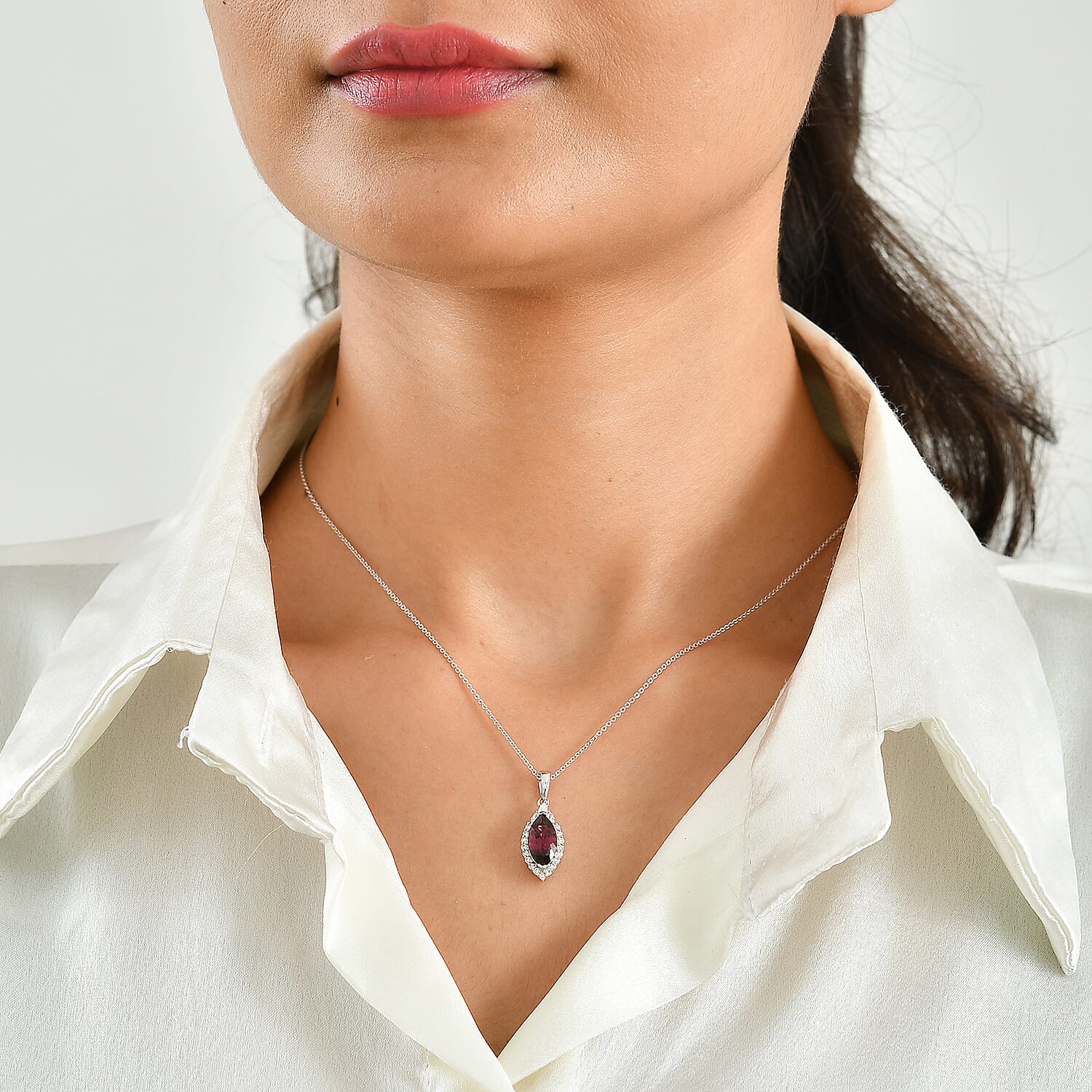 Certified and Appraised D'Joy Premium Usambara Color Change Garnet and Moissanite 2.50 ctw Pendant Necklace in Rhodium Over Sterling Silver 18 Inches