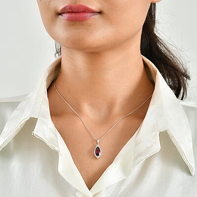 Certified and Appraised D'Joy Premium Usambara Color Change Garnet and Moissanite 2.50 ctw Pendant Necklace in Rhodium Over Sterling Silver 18 Inches