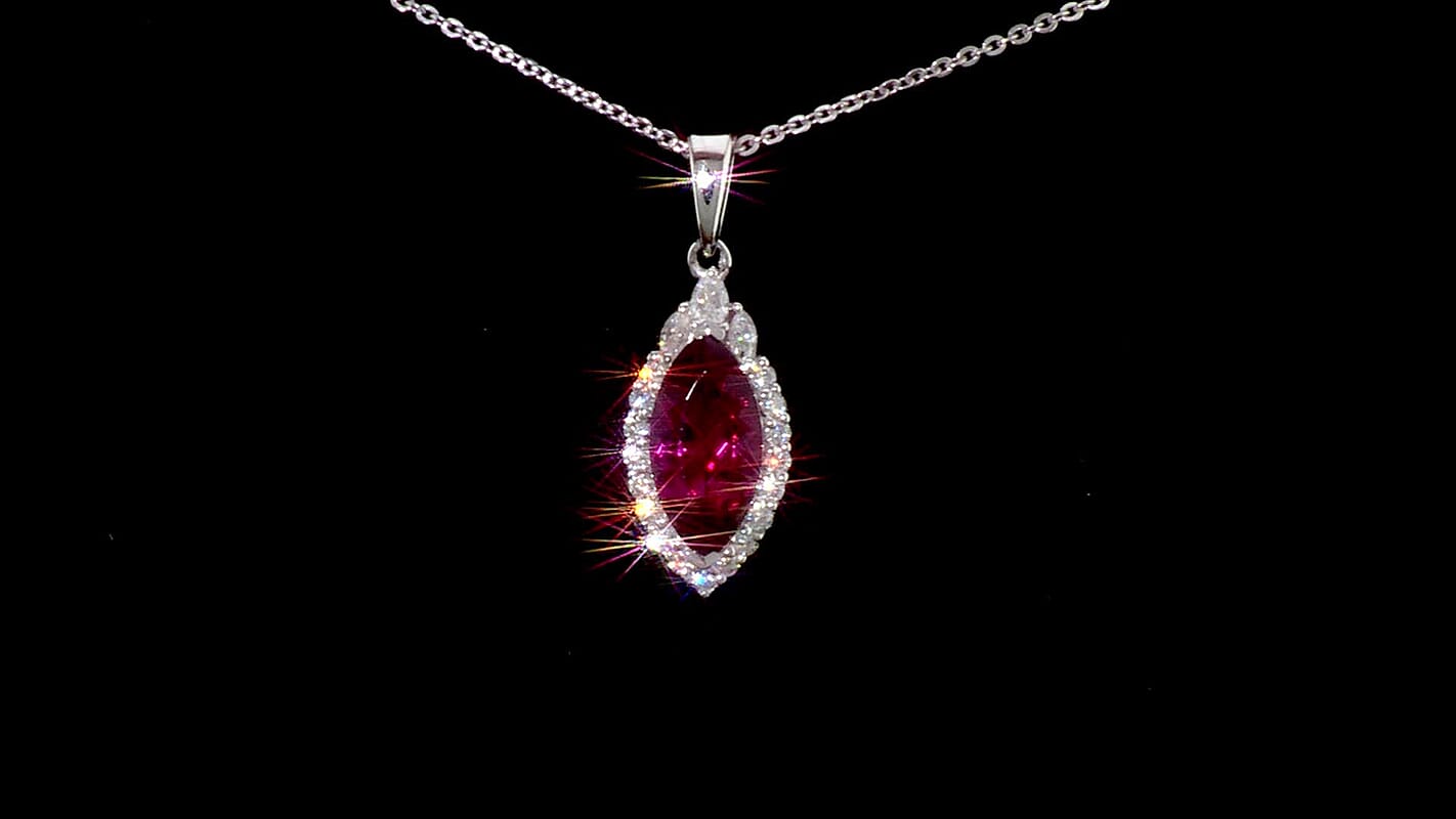 Certified and Appraised D''Joy Premium Usambara Color Change Garnet, Moissanite Pendant Necklace (18 Inches) in Rhodium Over Sterling Silver 2.50 ctw