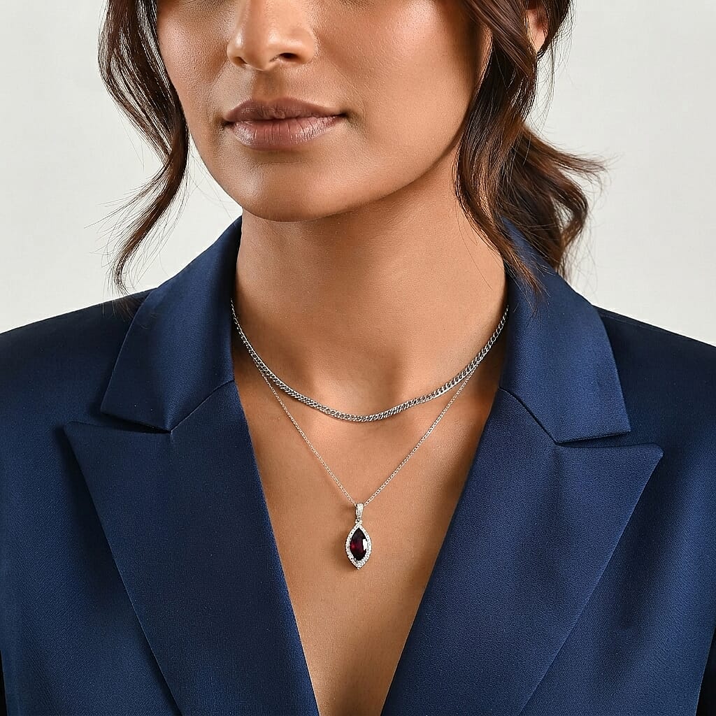 Certified and Appraised D'Joy Premium Usambara Color Change Garnet and Moissanite 2.50 ctw Pendant Necklace in Rhodium Over Sterling Silver 18 Inches