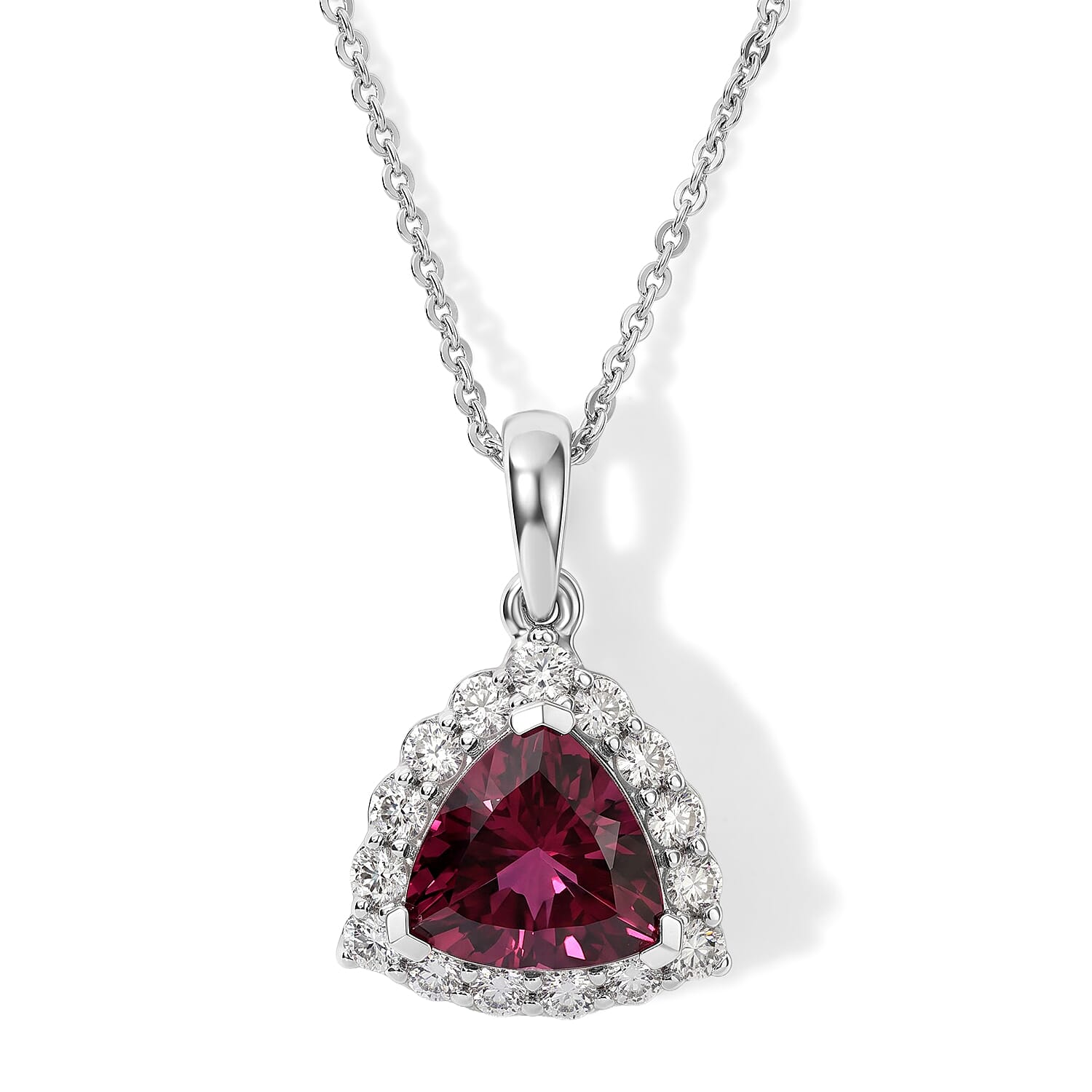 Certified and Appraised D'Joy Premium Usambara Color Change Garnet and Moissanite 2.55 ctw Pendant Necklace in Rhodium Over Sterling Silver 18 Inches
