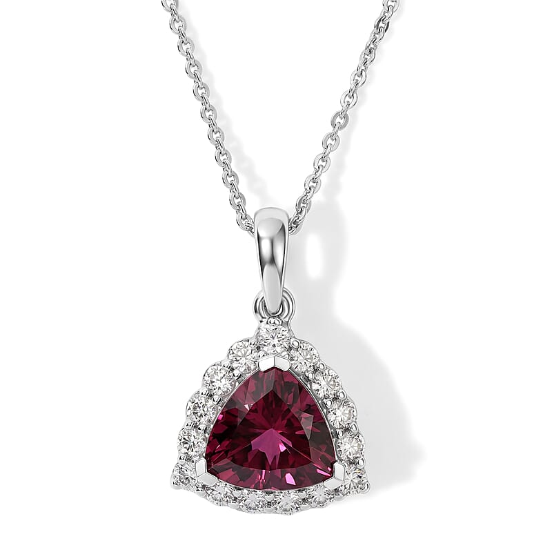 Certified and Appraised D'Joy Premium Usambara Color Change Garnet and Moissanite 2.55 ctw Pendant Necklace in Rhodium Over Sterling Silver 18 Inches