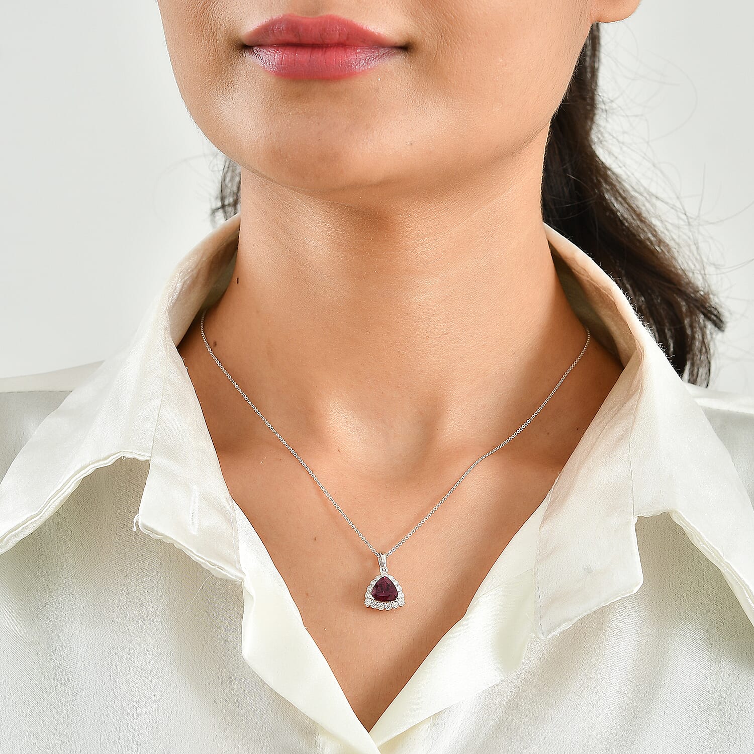 Certified and Appraised D'Joy Premium Usambara Color Change Garnet and Moissanite 2.55 ctw Pendant Necklace in Rhodium Over Sterling Silver 18 Inches