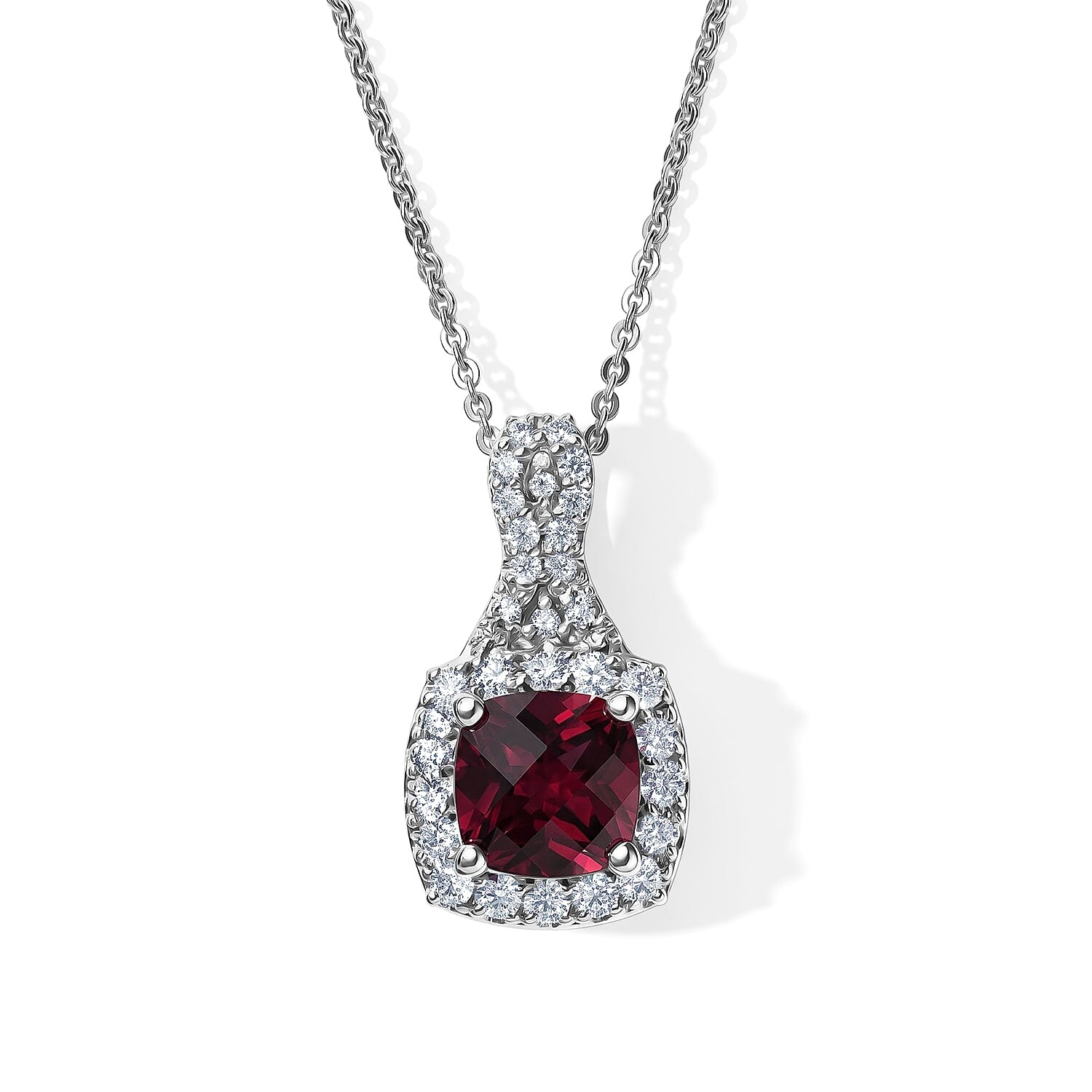 D'Joy Premium Usambara Color Change Garnet and Moissanite 2.30 ctw Pendant Necklace in Rhodium Over Sterling Silver 18 Inches