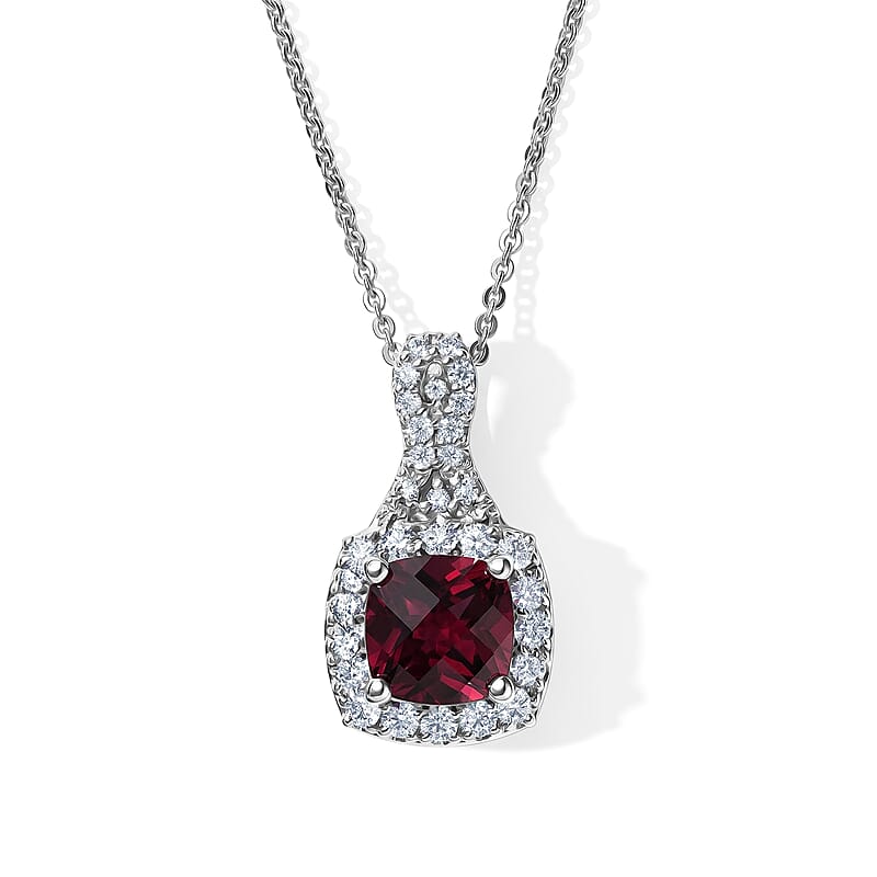 D'Joy Premium Usambara Color Change Garnet and Moissanite 2.30 ctw Pendant Necklace in Rhodium Over Sterling Silver 18 Inches