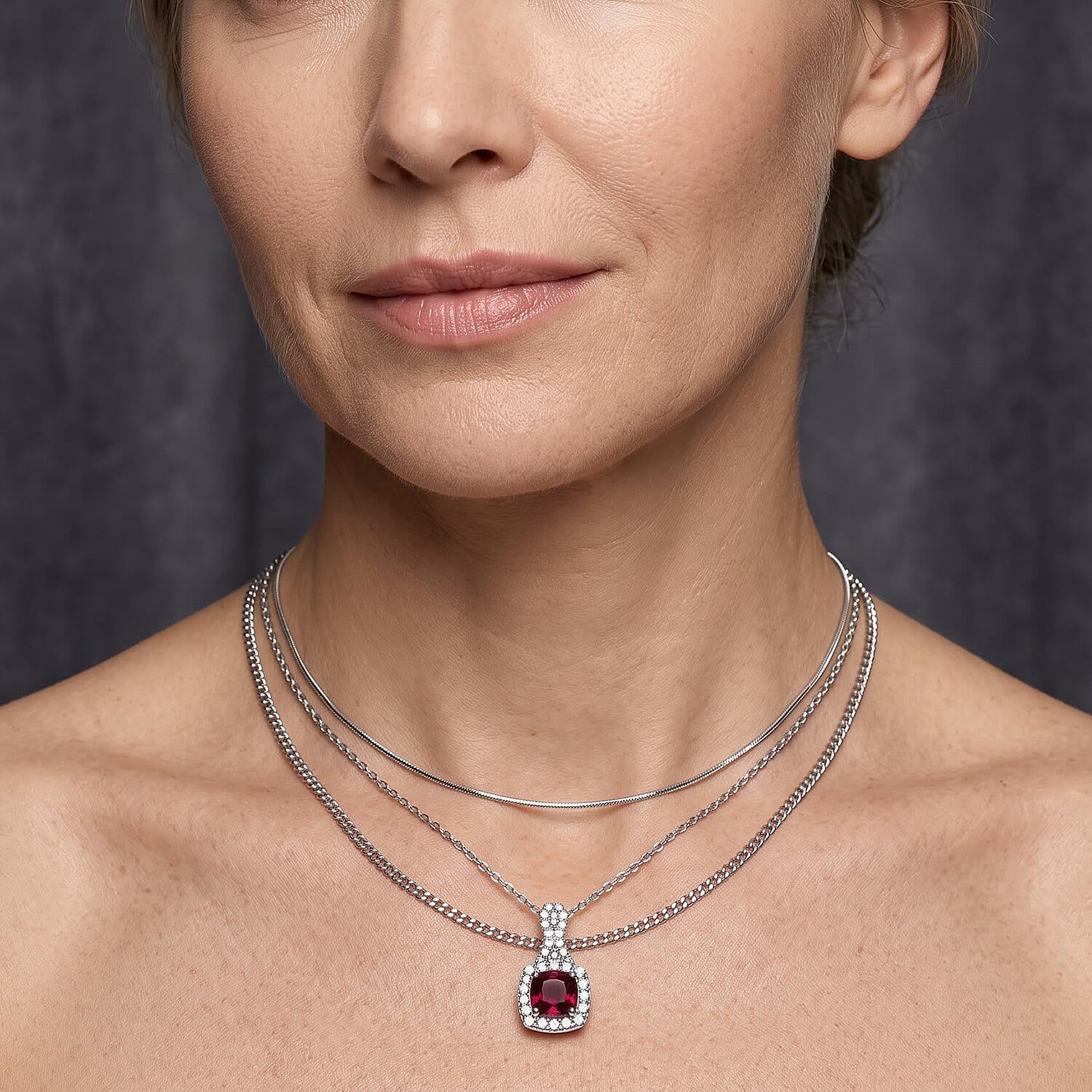 D'Joy Premium Usambara Color Change Garnet and Moissanite 2.30 ctw Pendant Necklace in Rhodium Over Sterling Silver 18 Inches