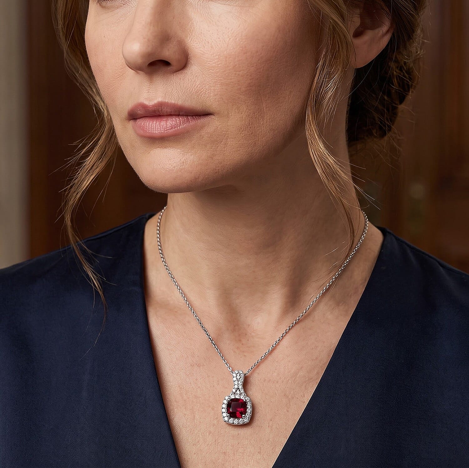 D'Joy Premium Usambara Color Change Garnet and Moissanite 2.30 ctw Pendant Necklace in Rhodium Over Sterling Silver 18 Inches