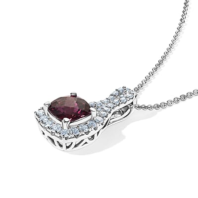 D'Joy Premium Usambara Color Change Garnet and Moissanite 2.30 ctw Pendant Necklace in Rhodium Over Sterling Silver 18 Inches