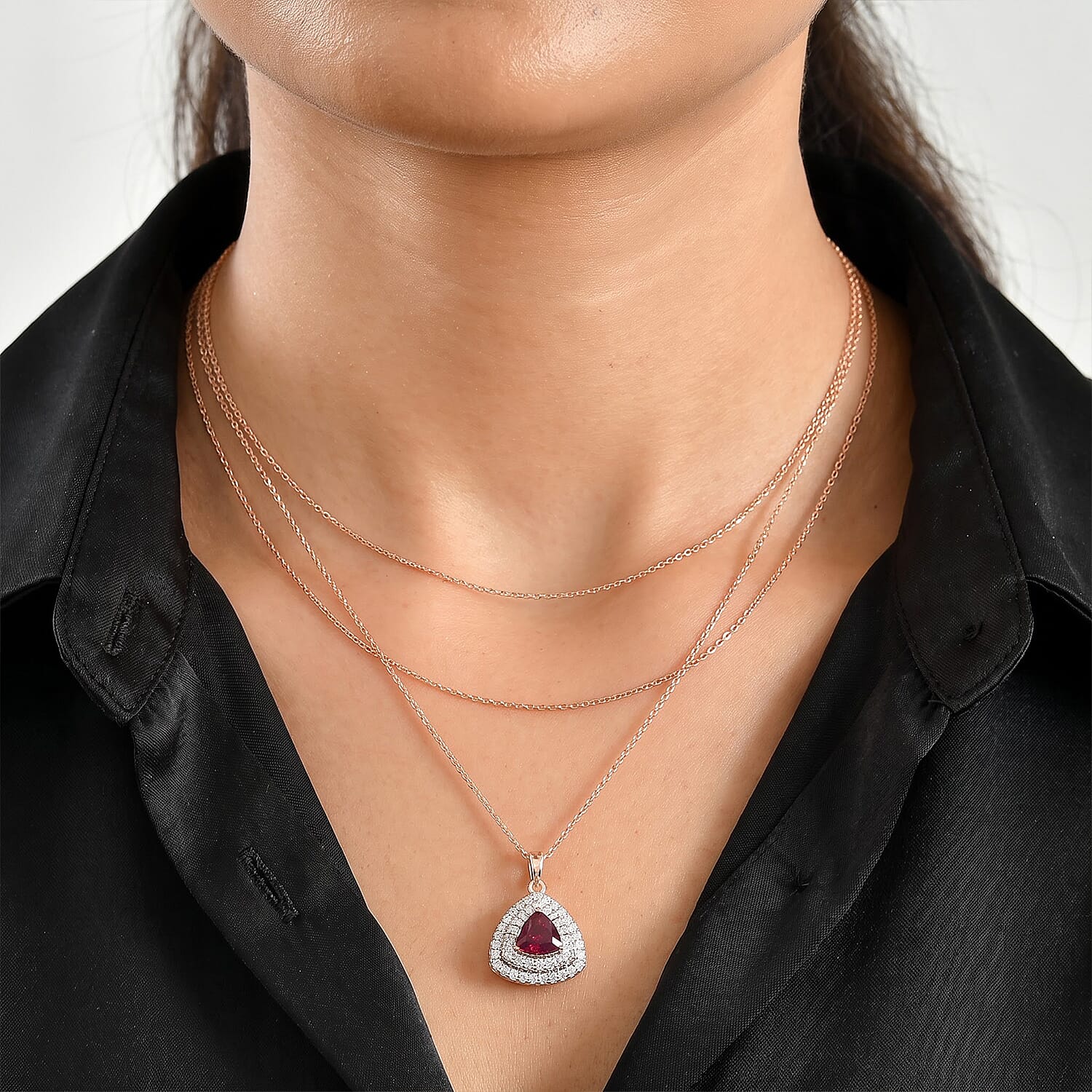 D'Joy Premium Usambara Color Change Garnet and Moissanite 2.20 ctw Pendant Necklace in 18K Vermeil Rose Gold Over Sterling Silver 18 Inches