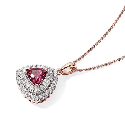 D'Joy Premium Usambara Color Change Garnet and Moissanite 2.20 ctw Pendant Necklace in 18K Vermeil Rose Gold Over Sterling Silver 18 Inches