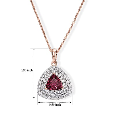 D'Joy Premium Usambara Color Change Garnet and Moissanite 2.20 ctw Pendant Necklace in 18K Vermeil Rose Gold Over Sterling Silver 18 Inches