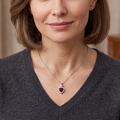 D'Joy Premium Usambara Color Change Garnet and Moissanite 1.90 ctw Pendant Necklace in Rhodium Over Sterling Silver 18 Inches