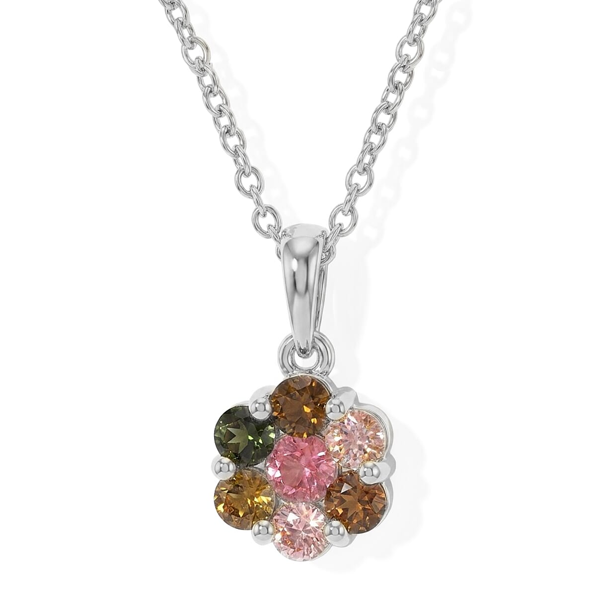 EverTrue Premium Multi-Tourmaline 1.40 ctw Pendant in Platinum Bond with Stainless Steel Necklace 20 Inches