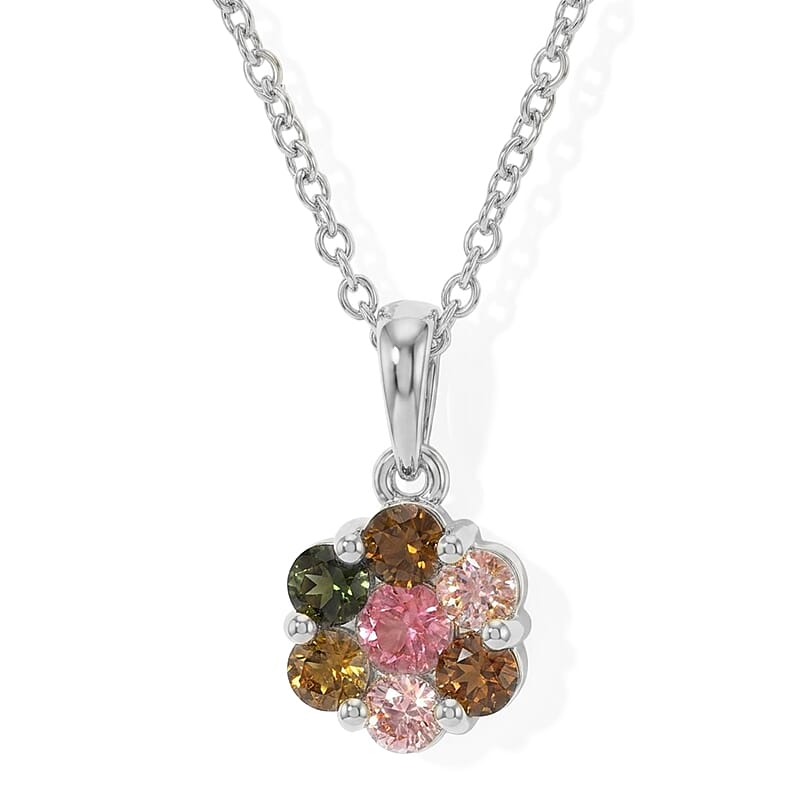 EverTrue Premium Multi-Tourmaline 1.40 ctw Pendant in Platinum Bond with Stainless Steel Necklace 20 Inches