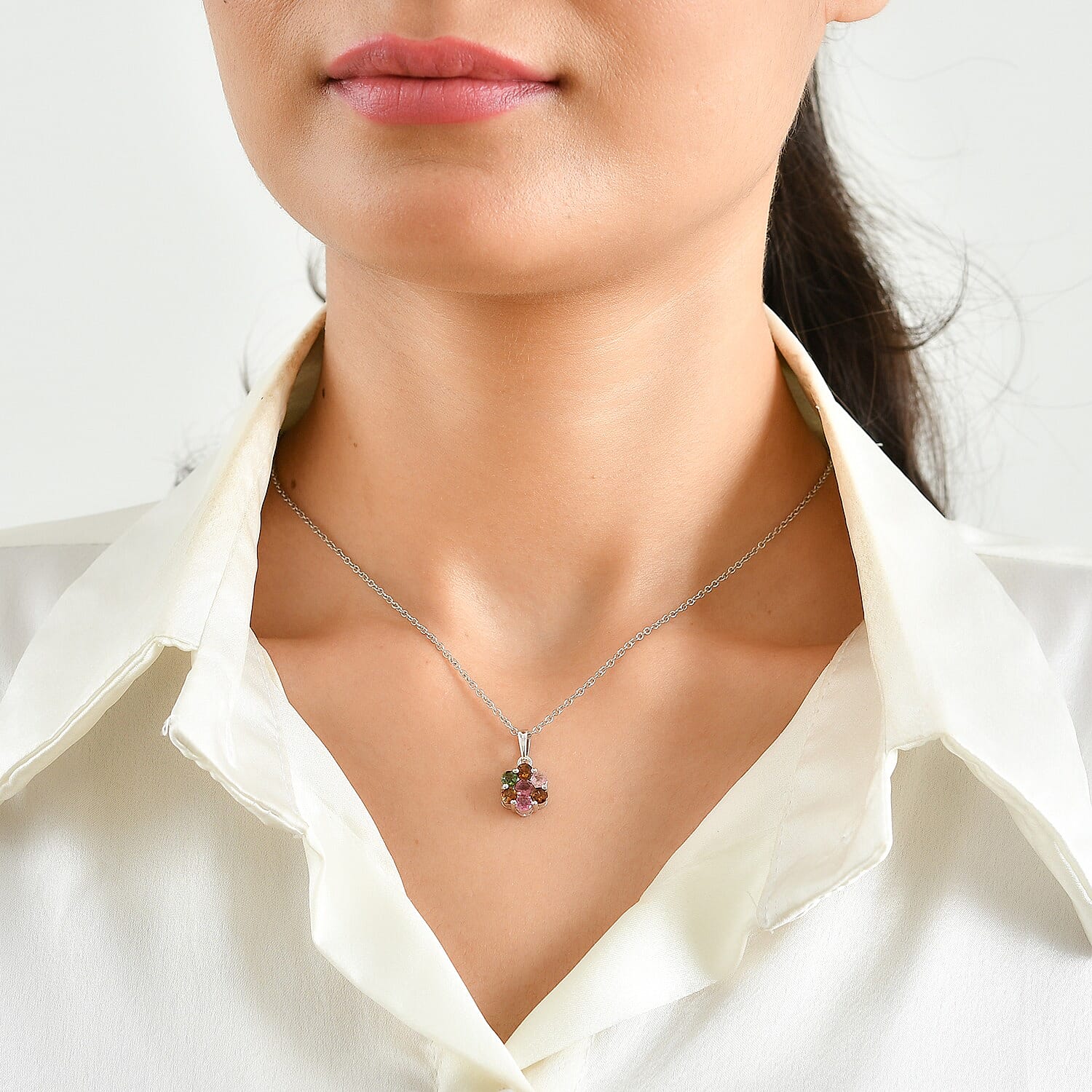 EverTrue Premium Multi-Tourmaline 1.40 ctw Pendant in Platinum Bond with Stainless Steel Necklace 20 Inches