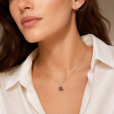 EverTrue Premium Multi-Tourmaline 1.40 ctw Pendant in Platinum Bond with Stainless Steel Necklace 20 Inches
