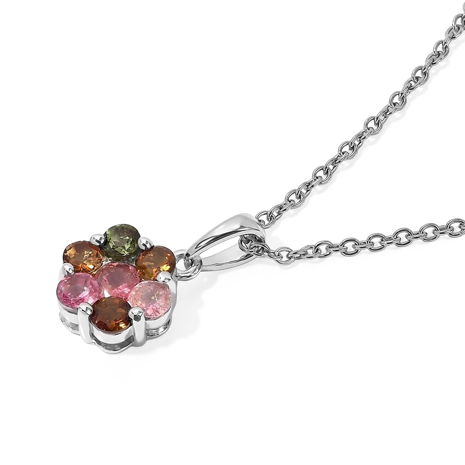 EverTrue Premium Multi-Tourmaline 1.40 ctw Pendant in Platinum Bond with Stainless Steel Necklace 20 Inches