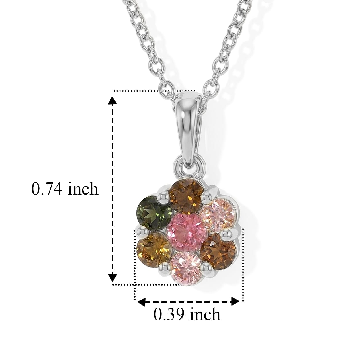 EverTrue Premium Multi-Tourmaline 1.40 ctw Pendant in Platinum Bond with Stainless Steel Necklace 20 Inches