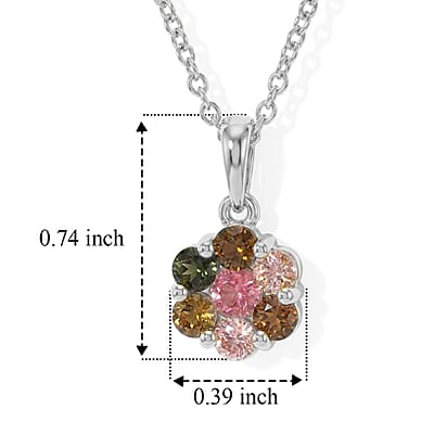 EverTrue Premium Multi-Tourmaline 1.40 ctw Pendant in Platinum Bond with Stainless Steel Necklace 20 Inches