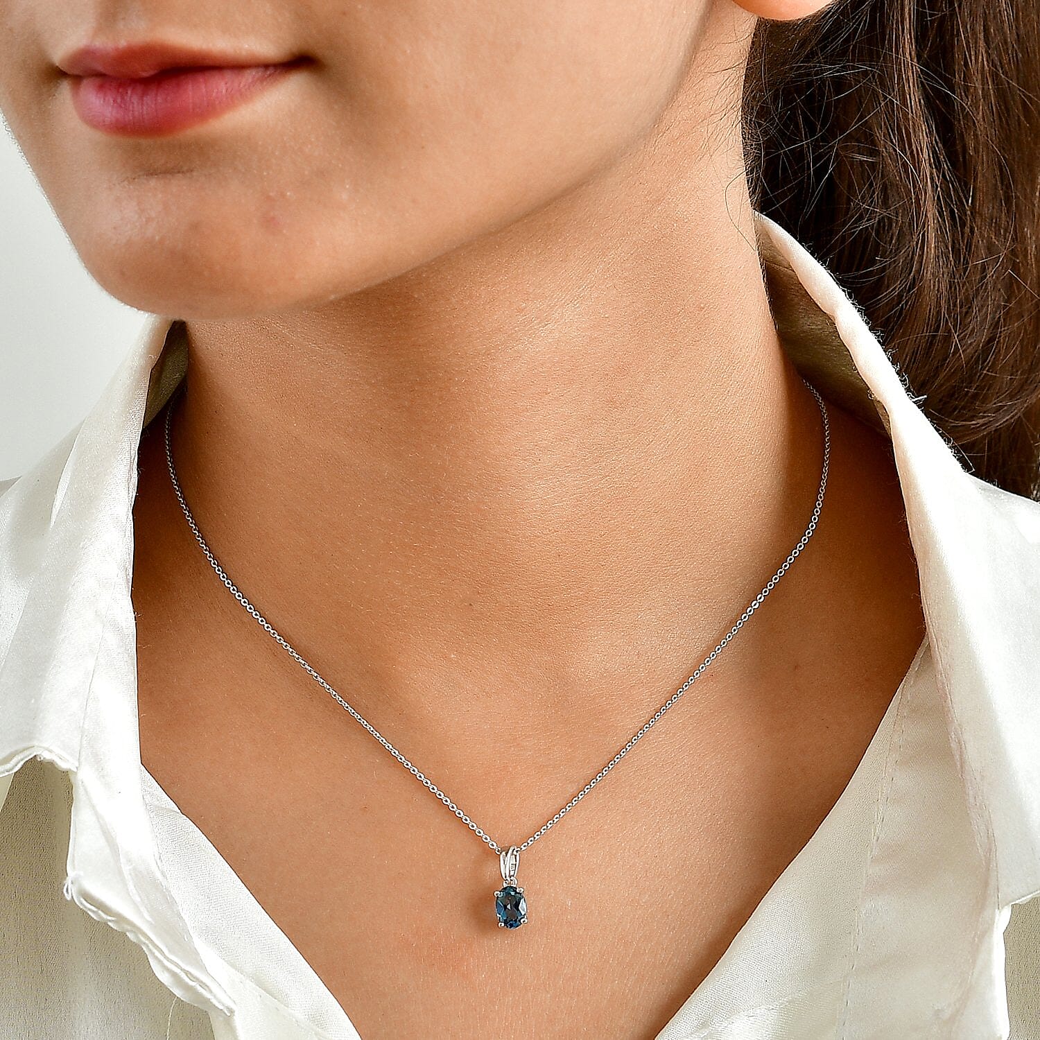D'Joy London Blue Topaz 0.85 ctw Pendant Necklace in Rhodium Over Sterling Silver 20 Inches