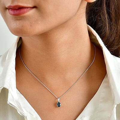 D'Joy London Blue Topaz 0.85 ctw Pendant Necklace in Rhodium Over Sterling Silver 20 Inches