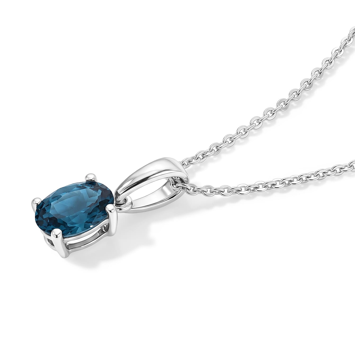 D'Joy London Blue Topaz 0.85 ctw Pendant Necklace in Rhodium Over Sterling Silver 20 Inches