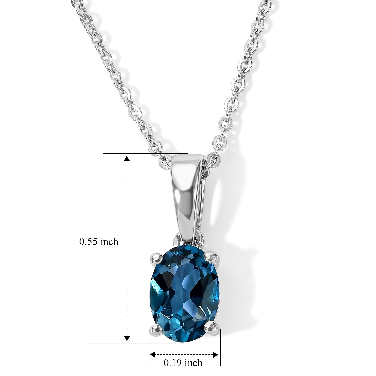 D'Joy London Blue Topaz 0.85 ctw Pendant Necklace in Rhodium Over Sterling Silver 20 Inches