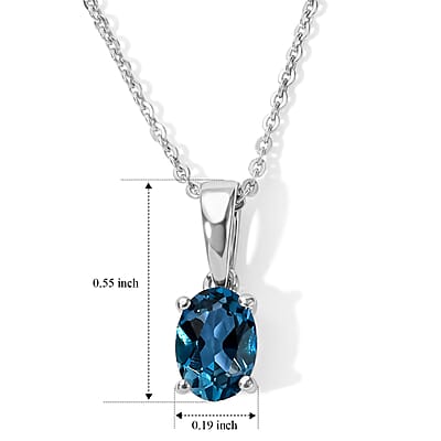 D'Joy London Blue Topaz 0.85 ctw Pendant Necklace in Rhodium Over Sterling Silver 20 Inches