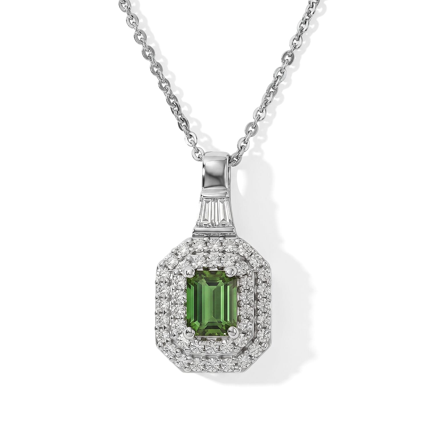 D'Joy AAA Mint Tourmaline and Moissanite 0.80 ctw Pendant Necklace in Rhodium Over Sterling Silver 20 Inches